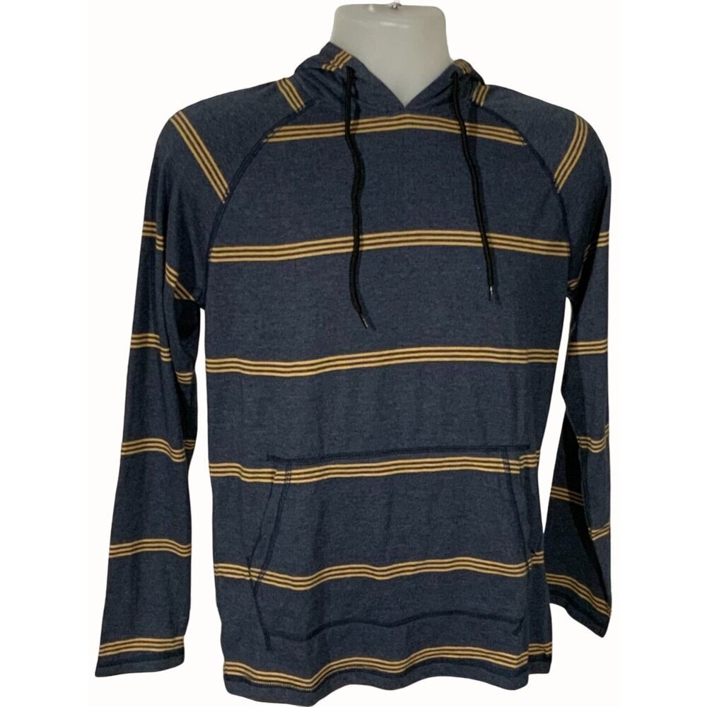 PX Clothing Mens Navy Yellow Striped Hoodie Tee NEW Small Kangaroo Pouch